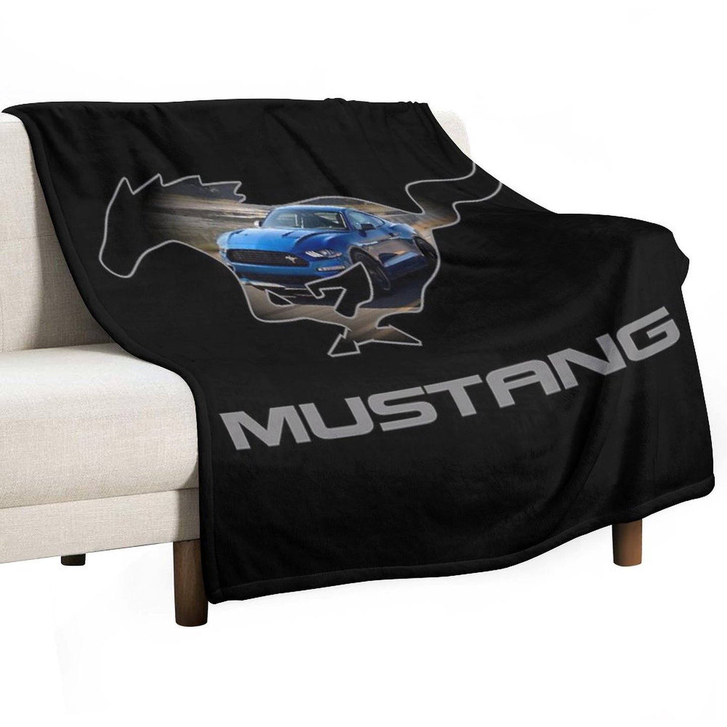 Ford Mustang GT Logo Emblem Design (Blue on Black) Throw Blanket