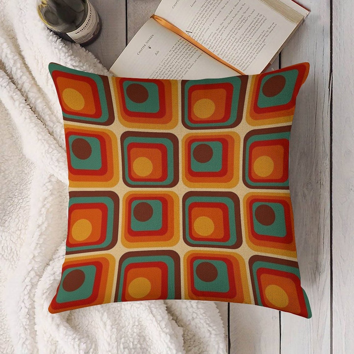 Retro Geometric Gradient Square And Circle Pattern 221 Linen Throw Pillow Cover