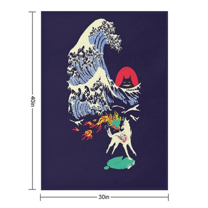 The Great Wave Off Oni Island Throw Blanket