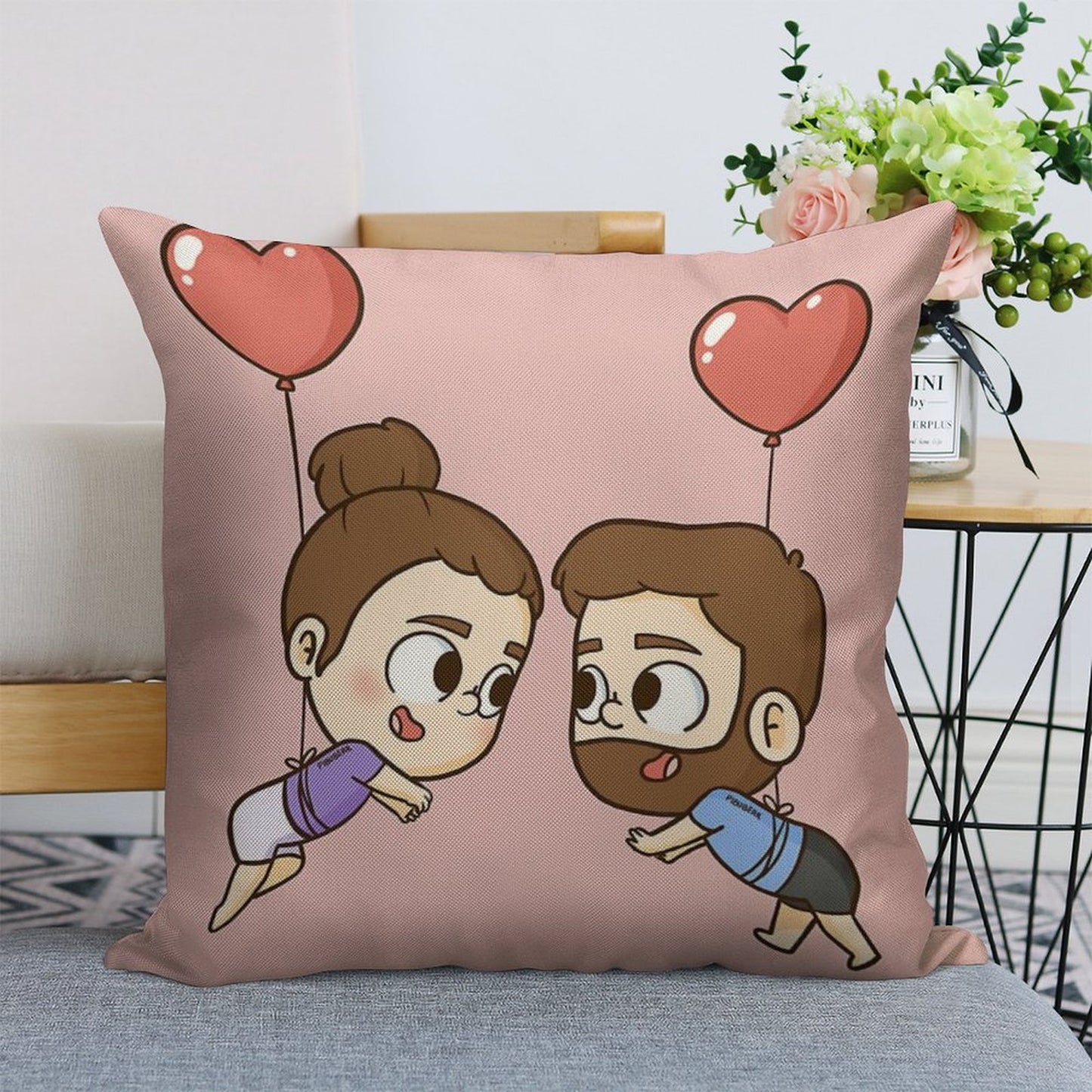 Love Is in The Air - Pibubear Linen Throw Pillow Cover