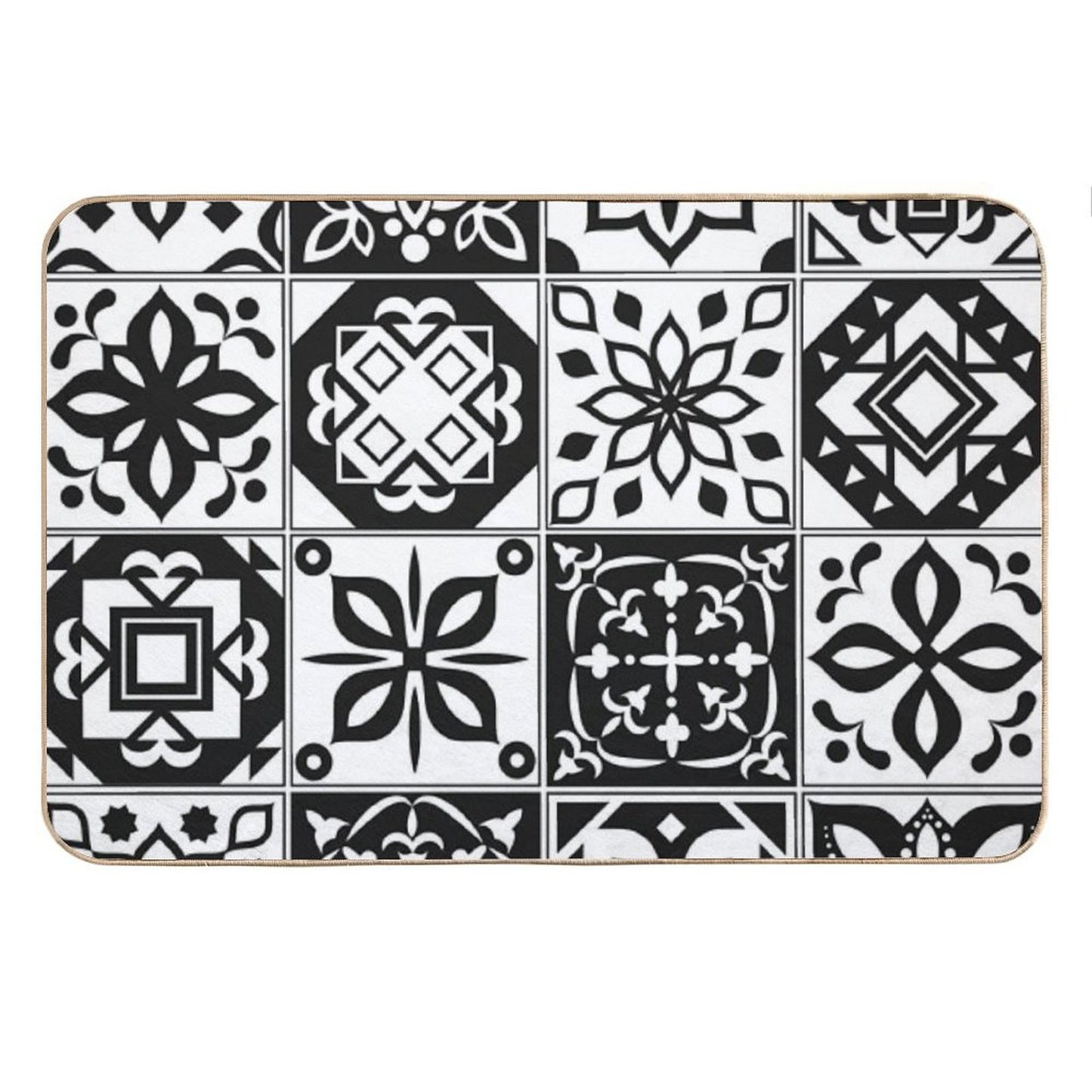 Black White Tiles Bath Mat