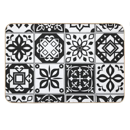 Black White Tiles Bath Mat