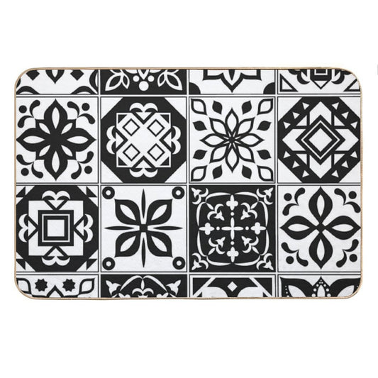 Black White Tiles Bath Mat