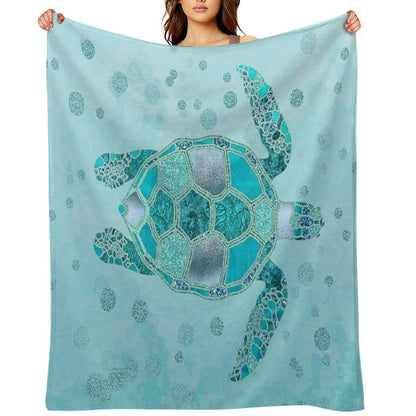 Glamour Aqua Turquoise Turtle Underwater Scenery Throw Blanket