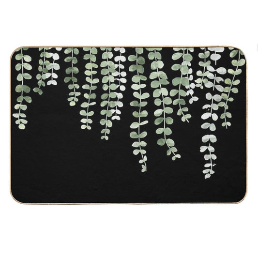 Eucalyptus Watercolor Black Bath Mat