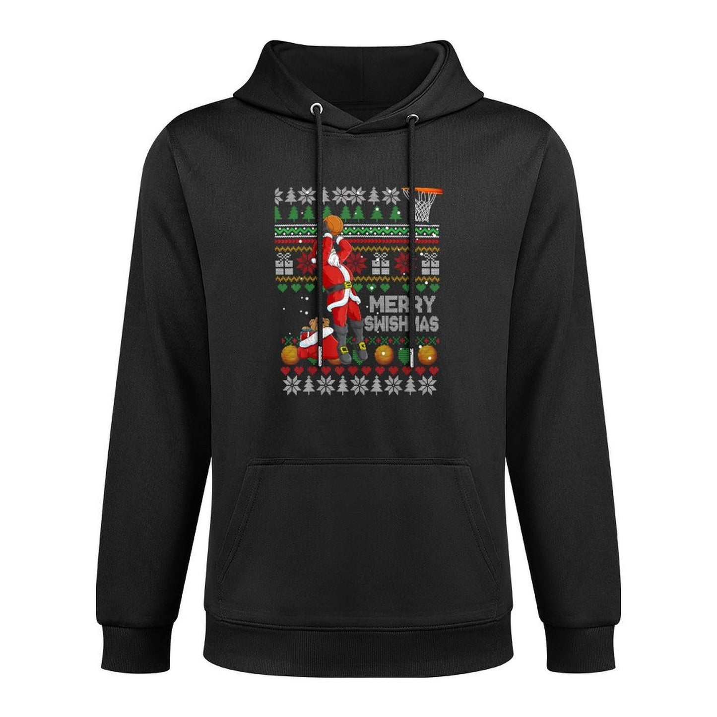 Funny Basketball Ugly Christmas Sweater Santa Merry Swishmas Sweatshirt Cotton-Polyester Blend Hoodie