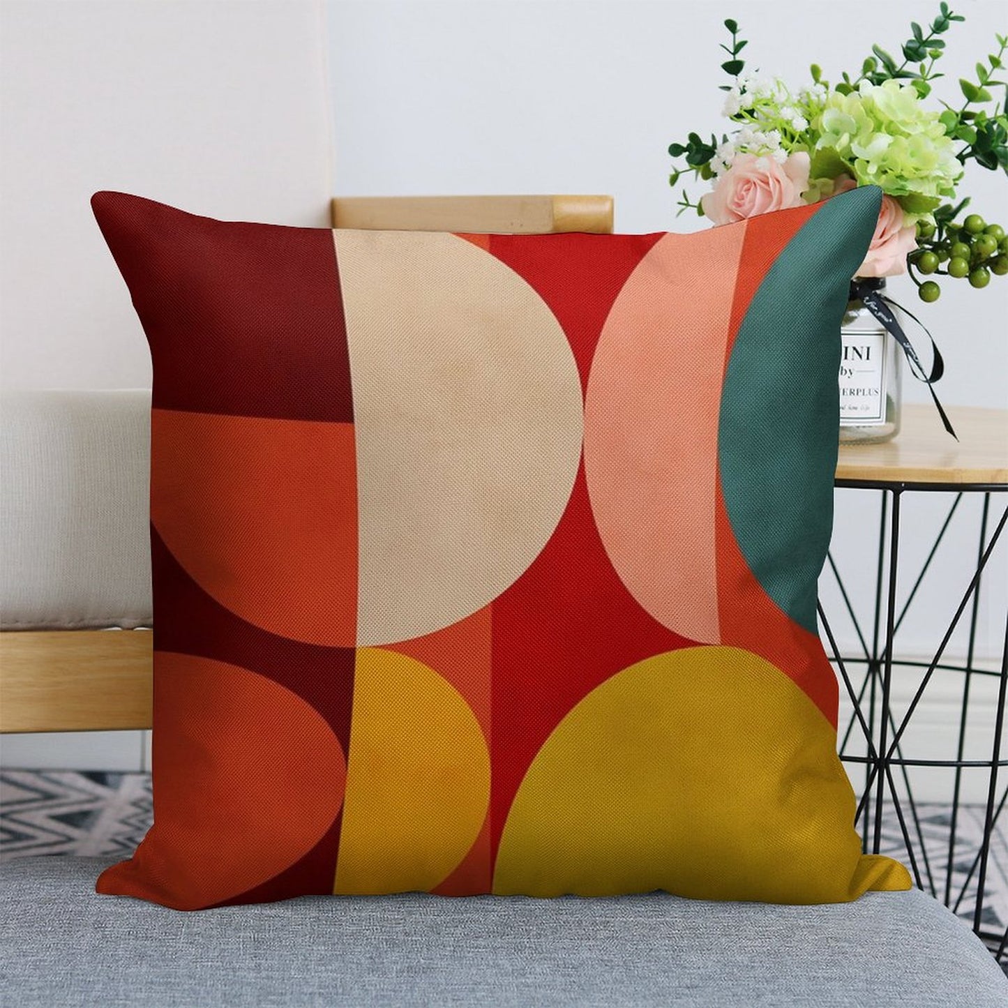 Mid Century 1 Linen Throw Pillow Cover