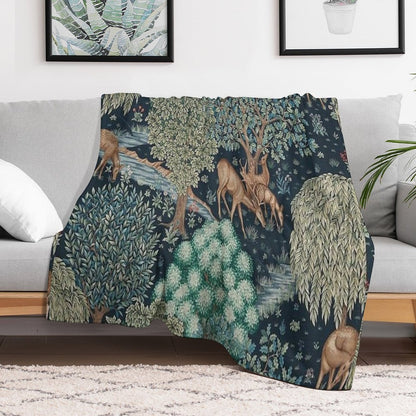 William Morris - The Brook Tapestry - Forest Deer Throw Blanket