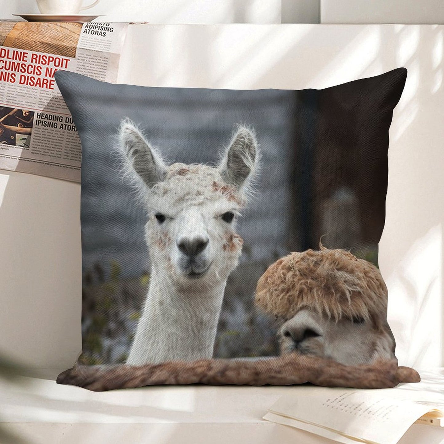 Curious Alpacas Cute Animals Linen Throw Pillow Cover