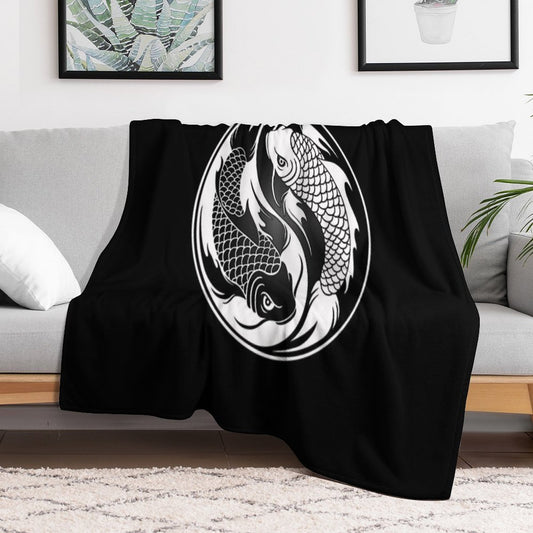 Black And White Yin Yang Koi Fish Throw Blanket