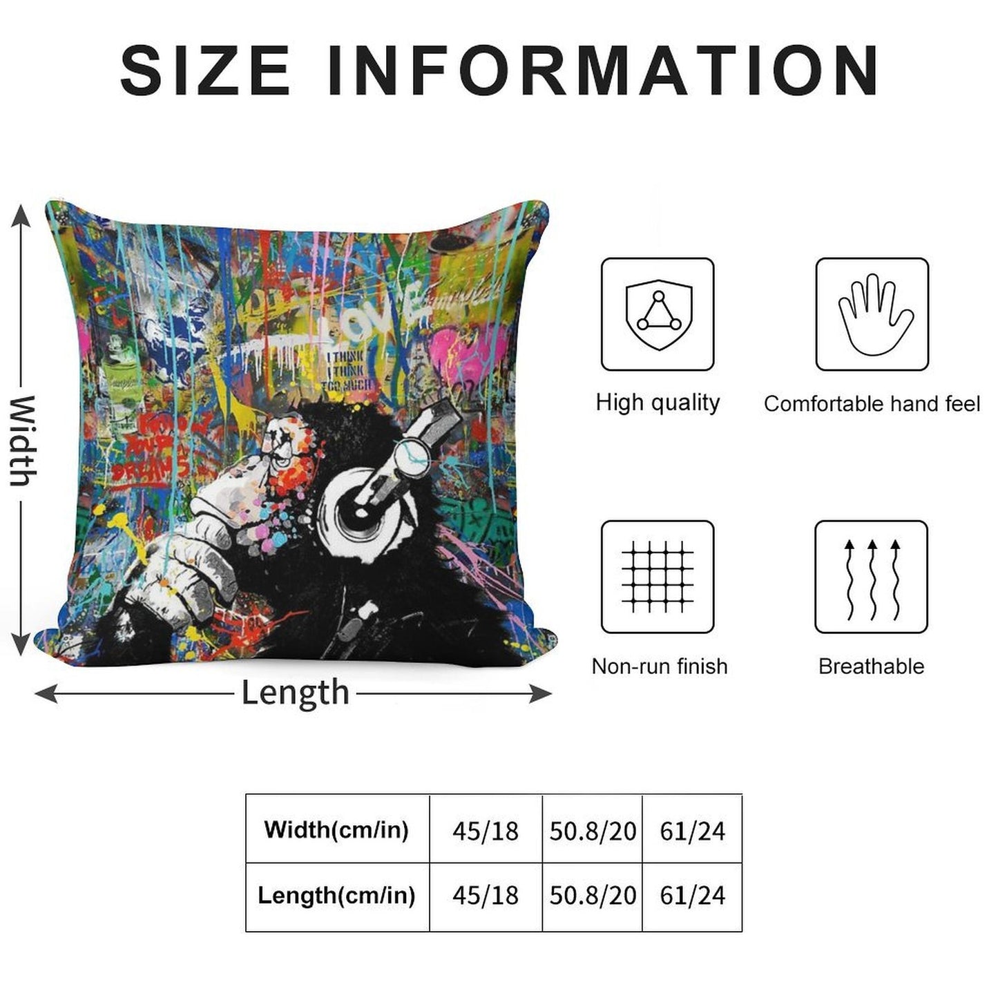 Monkey Thinker - Banksy Urban Contemporary Colorful Street Art -  DJ Chimp Soft Easy Maintenance Throw Pillow