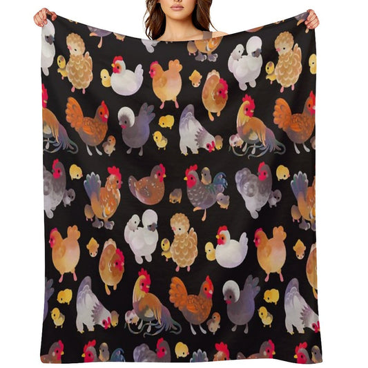 Chicken And Chick - Dark Throw Blanket