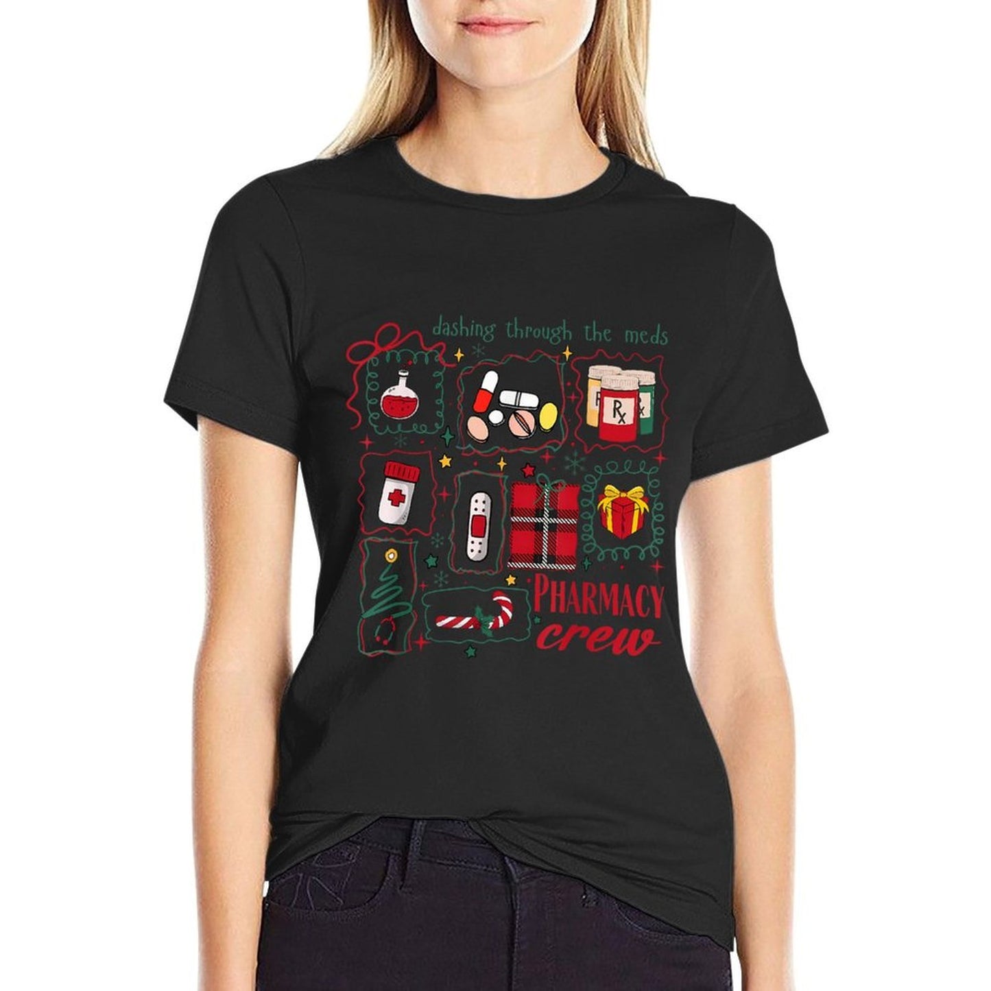 Coquette Cute Christmas Pharmacy Crew Nurse Medical CPhT  Relaxed-fit T-Shirt