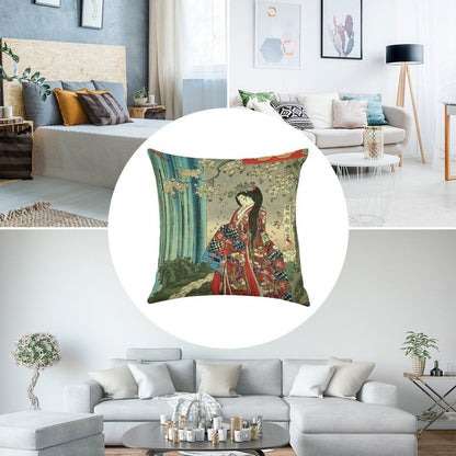 Japanese Classic Geisha Lady - Japan Art Linen Throw Pillow Cover