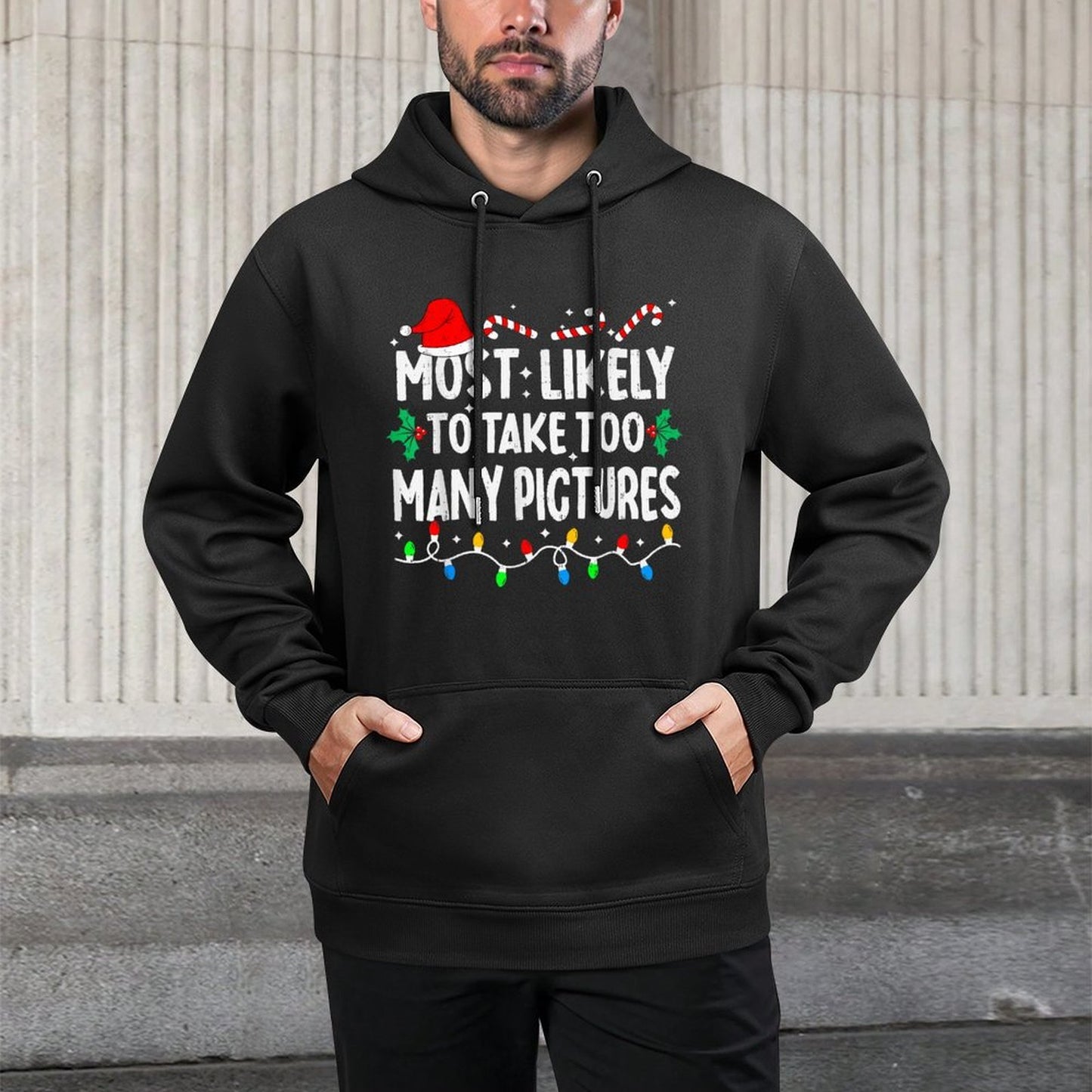 Most Likely to Take Too Many Pictures Matching Christmas Cotton-Polyester Blend Hoodie
