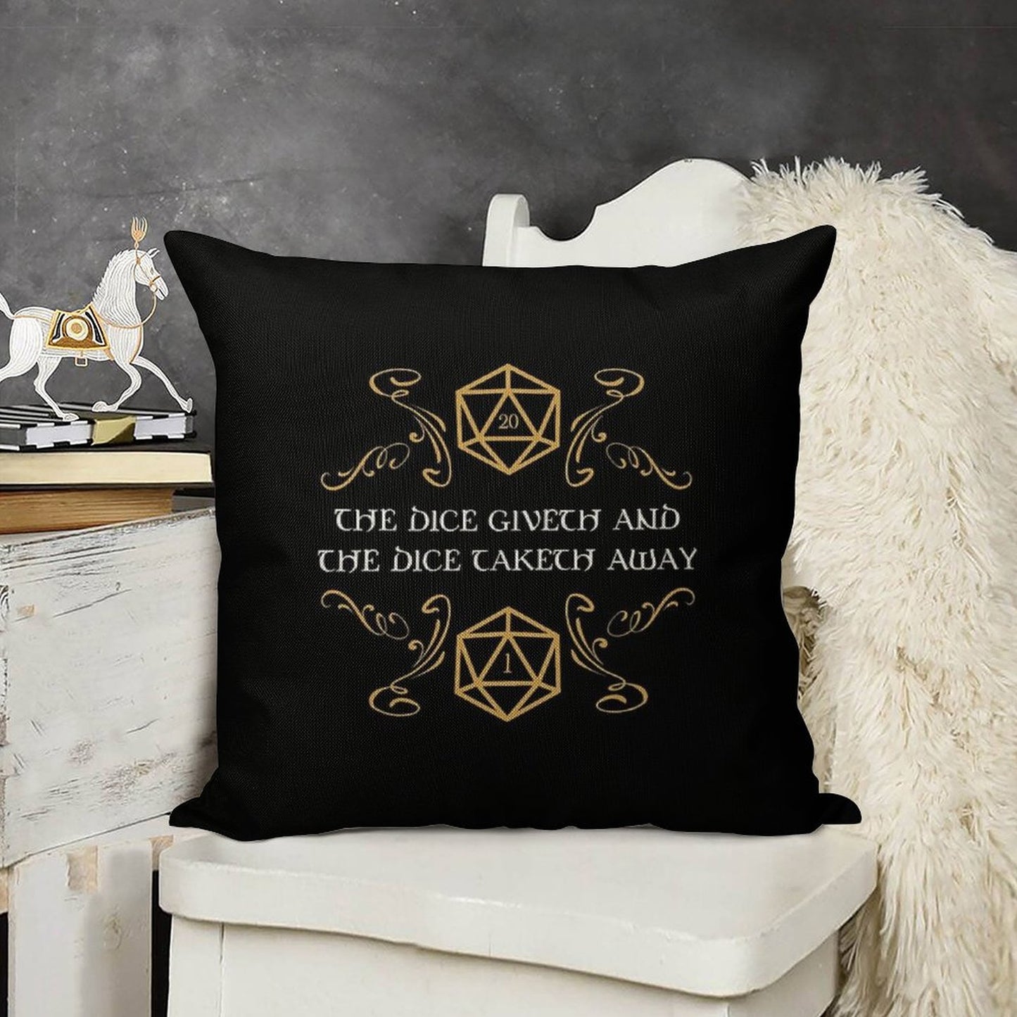 The Dice Giveth And Taketh Away Natural 20 And Critical Fail Linen Throw Pillow Cover
