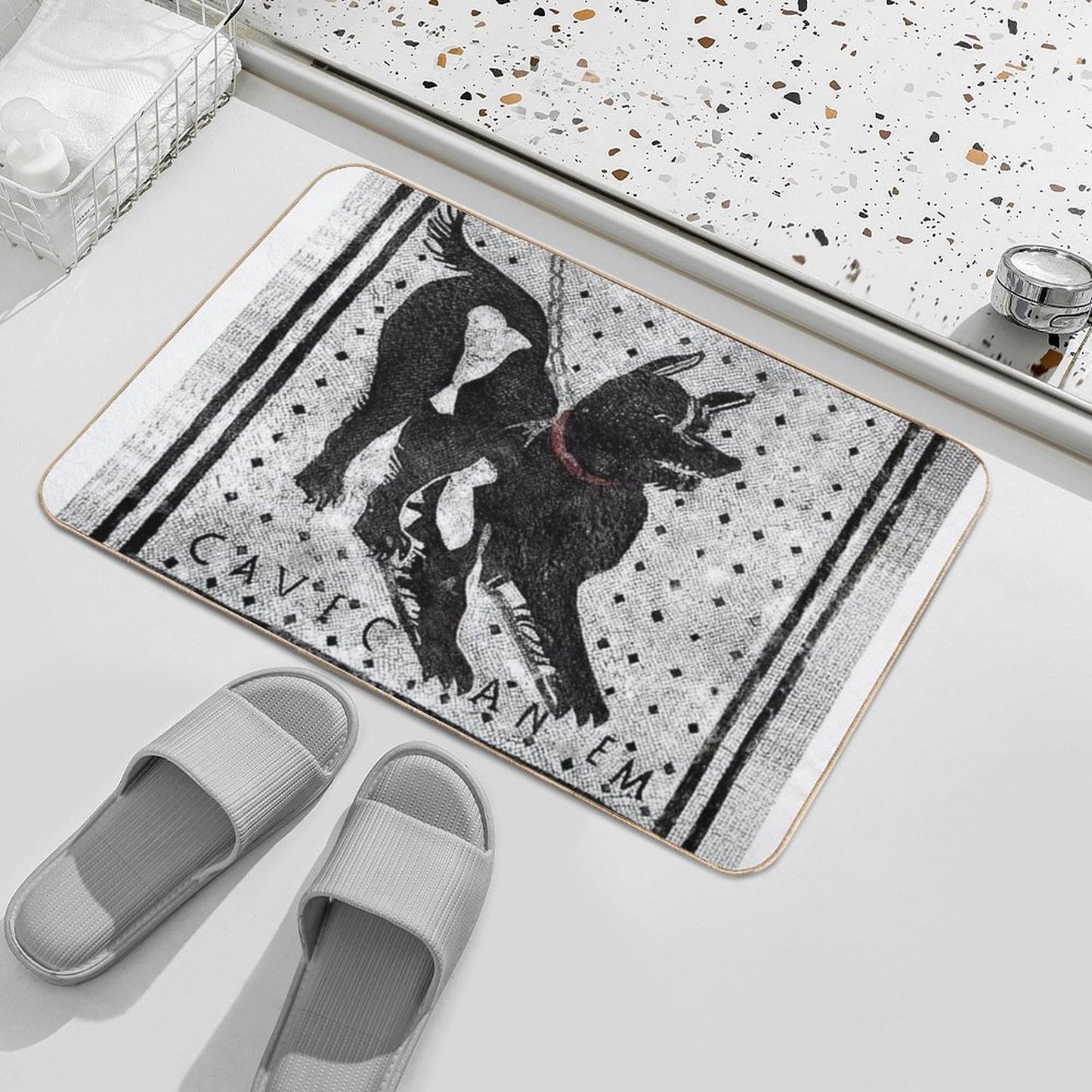 Cave Canem - Beware of Dog - Pompeii Latin Mosaic Bath Mat