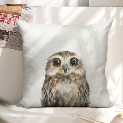 Little Owl Linen Throw Pillow Cover
