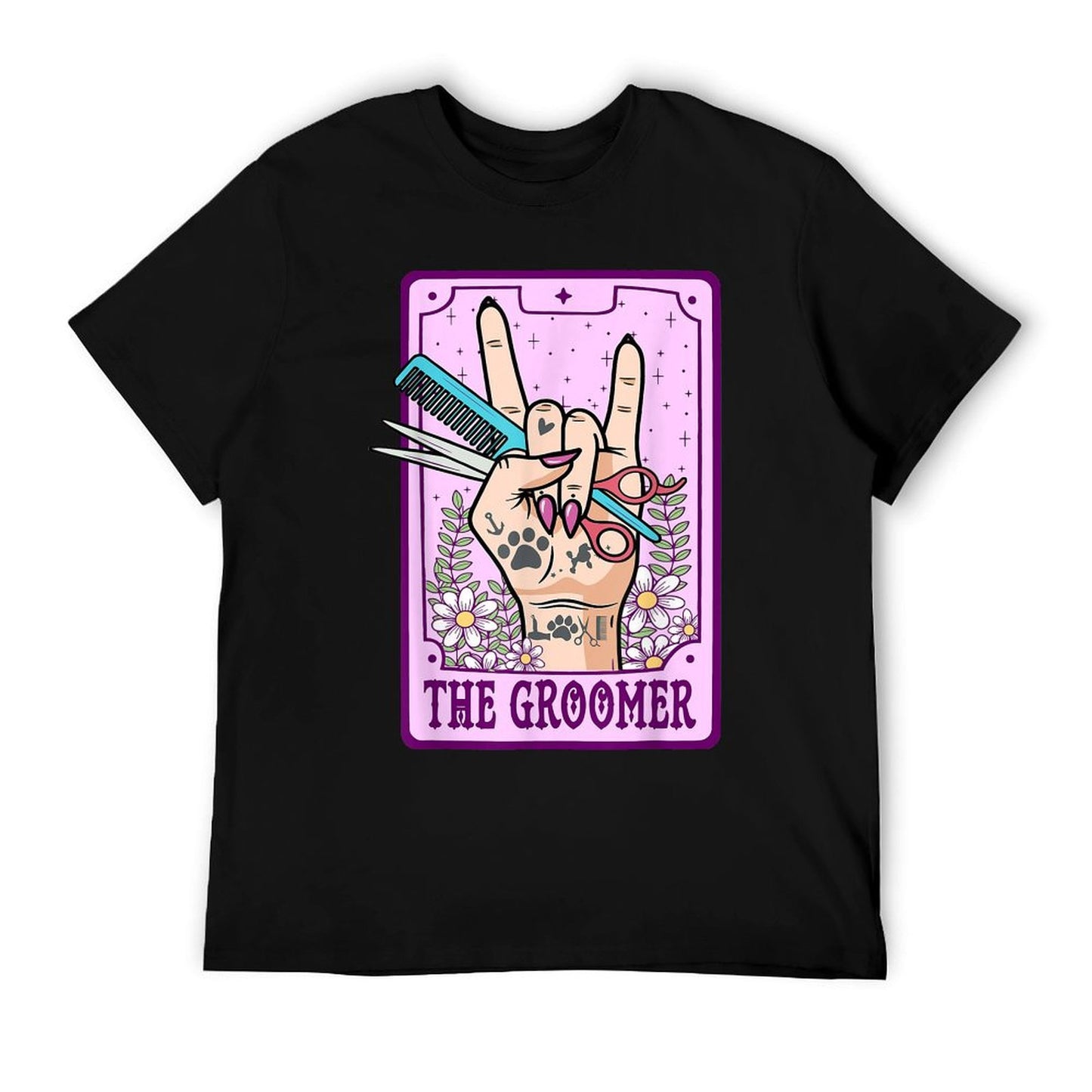 Funny Dog Groomer Tarot Cards Unisex-Adults Dog Lovers Dog Groomers Black Small Modern Cartoon Fun T-Shirt