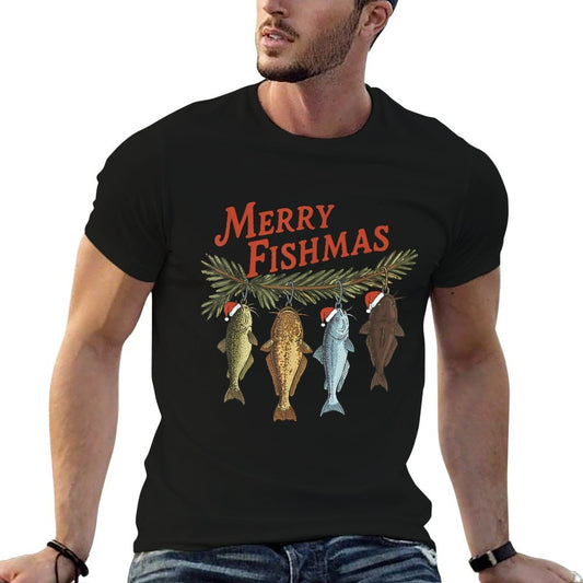 Merry Fishmas Santa Fishing Funny Fisherman Christmas  Wrinkle-resistant T-Shirt
