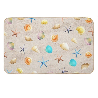 Collection of Shells on Sand And Starfish Bath Mat