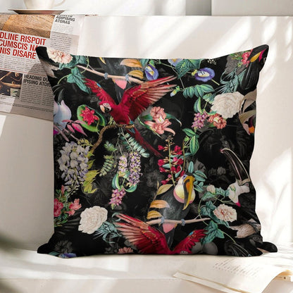 Floral And Birds IX Linen Throw Pillow Cover
