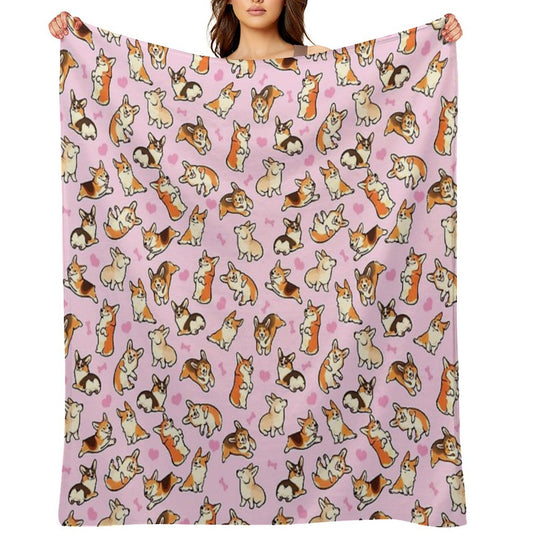 Lovey Corgis in Pink Throw Blanket