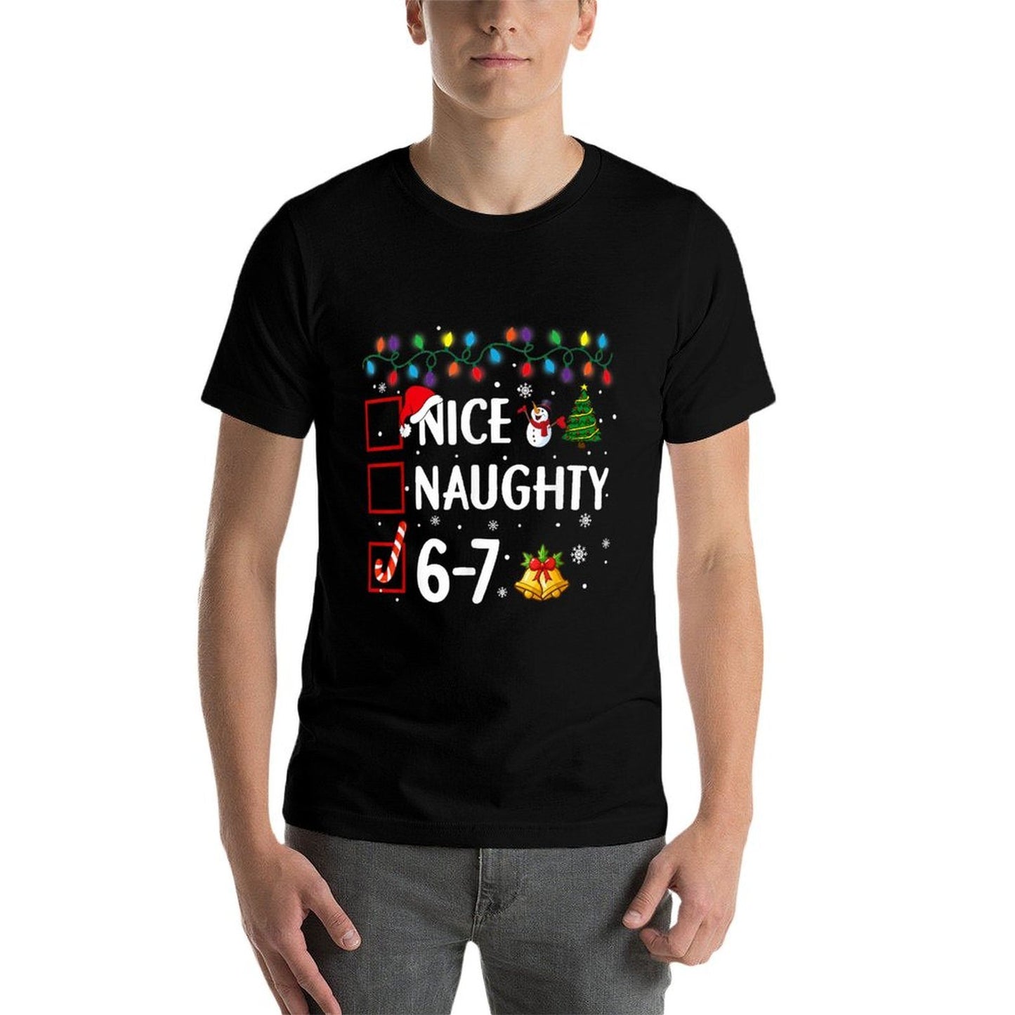 Funny 6-7 Meme Nice Naughty 67 Christmas Brain Rot  Quick-drying T-Shirt