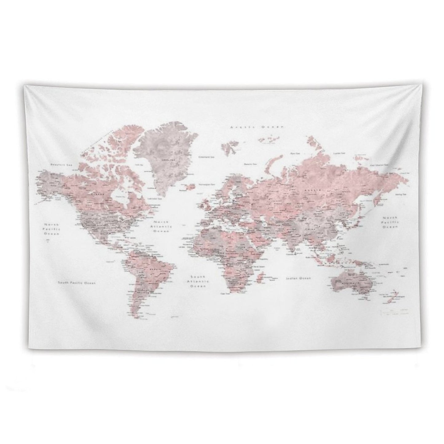 Muted Pink And Taupe Detailed World Map Tapestry