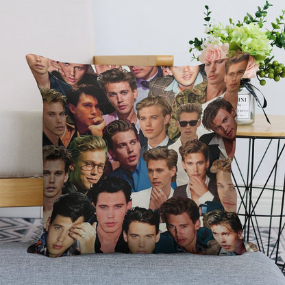 Austin Butler Photo Collage Linen Throw Pillow Cover