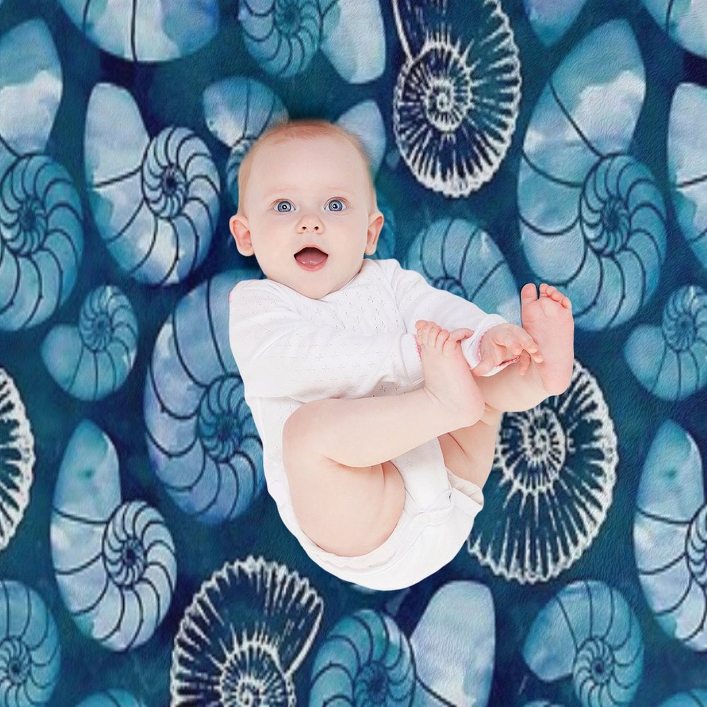Nautilus Fossils in Sapphire Blue Throw Blanket