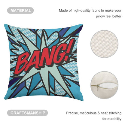 BANG Comic Book Pop Art Modern Fun Graphic Linen Throw Pillow Cover