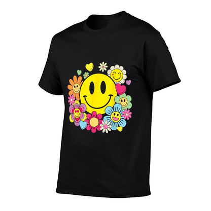 Retro Smile Face Flower Happy Face Flowers Heart Kids Girls T-Shirt
