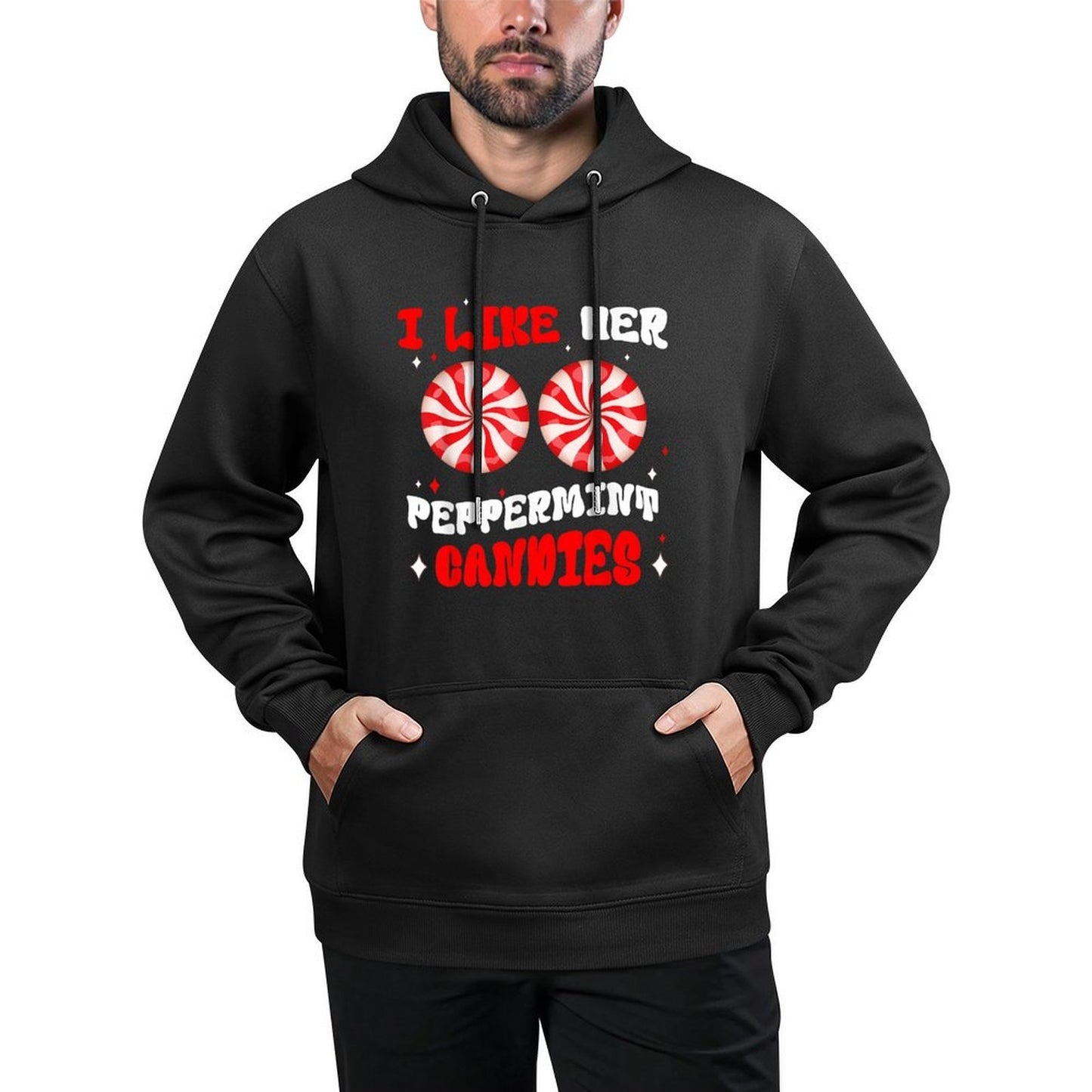 Couples Matching Christmas I Like Her Peppermint Candies Adjustable Hood Hoodie