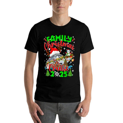 Family Cruise 2025 Reunion Matching Christmas Xmas Men Women  Ribbed Collar T-Shirt