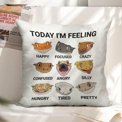 Today I'm Feeling... Crested Gecko Linen Throw Pillow Cover