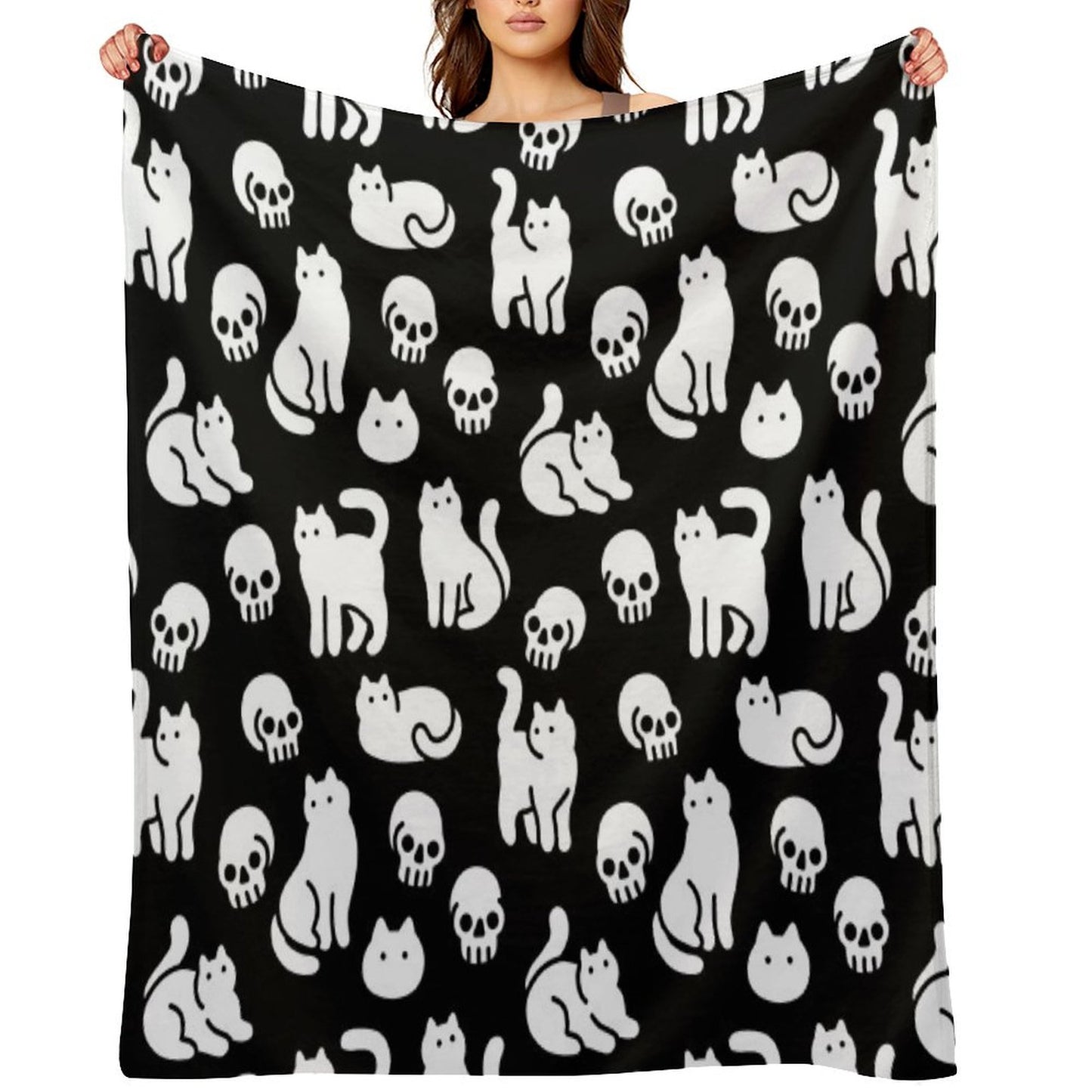 Cats And Skulls Pattern Throw Blanket