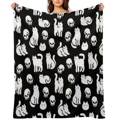 Cats And Skulls Pattern Throw Blanket