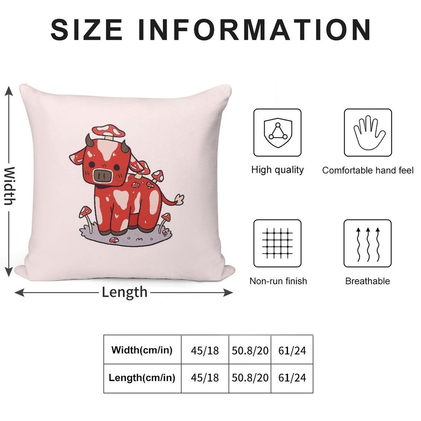 Little Mooshroom Soft Hidden Zipper Throw Pillow