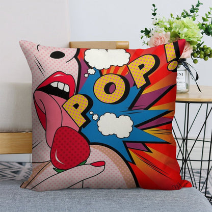 Pop Art Linen Throw Pillow Cover