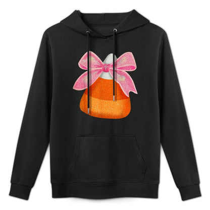 Coquette Bow Candy Corn Women Girls Kids Halloween Costume Kangaroo Pocket Hoodie