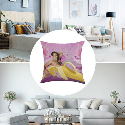 Nicholas Cage Banana Vaporwave Linen Throw Pillow Cover