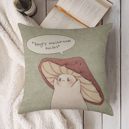 Grumpy Mushroom Linen Throw Pillow Cover