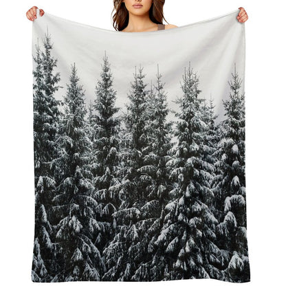 The White Bunch  Misty Moody Foggy Milky Winter Wonderland Forest With Cascadia Trees Covered In Magic Fog Throw Blanket