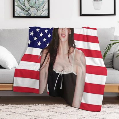 Kpop Sana Twice USA Flag Funny Kpop Throw Blanket