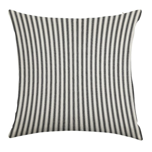Old Fashioned Ticking Stripes Black And White Linen Throw Pillow Cover