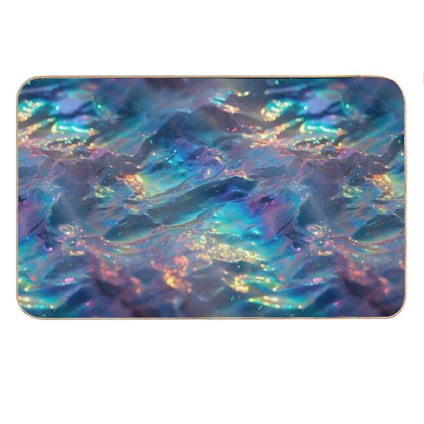 Sparkling Blue Rainbow Waves Bath Mat