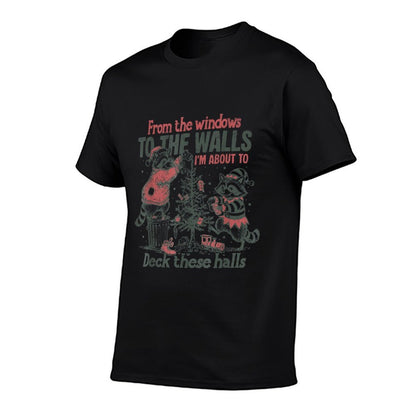 Retro from The Windows to The Walls Funny Raccoon Christmas  Fade-proof Color T-Shirt