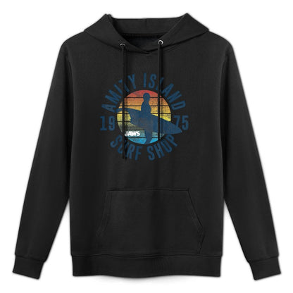 Jaws Amity Island Surf Board Kangaroo Pocket Hoodie