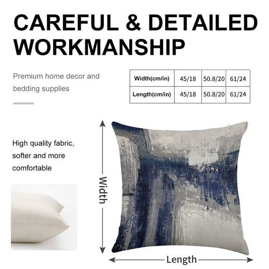 Blue Gray Abstract Linen Throw Pillow Cover